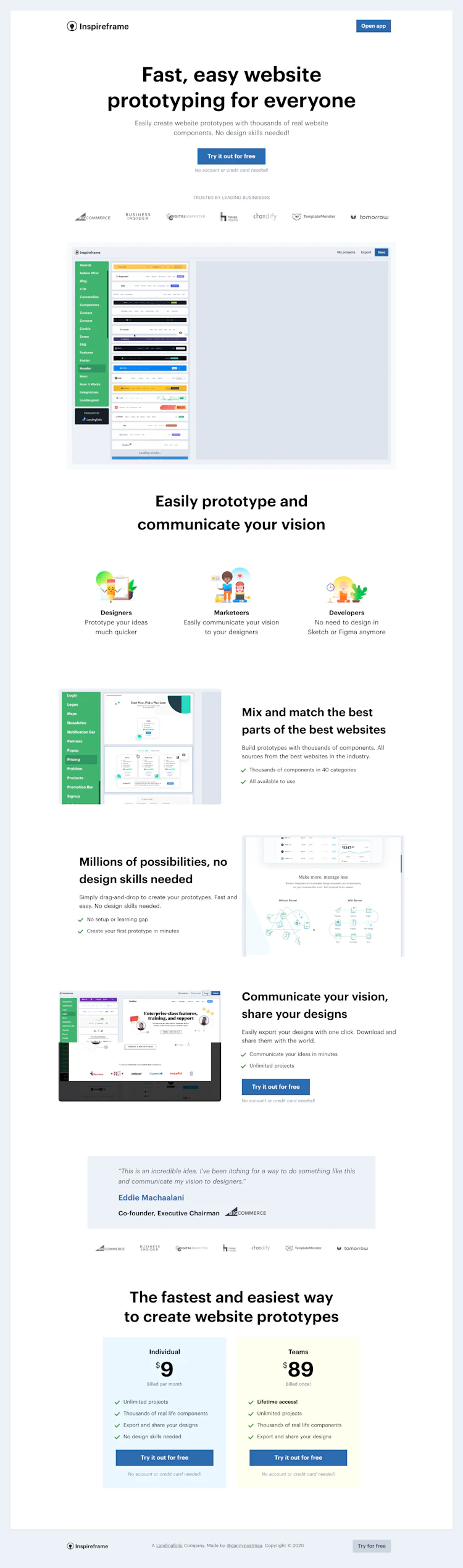 Inspireframe Landing Page screenshot