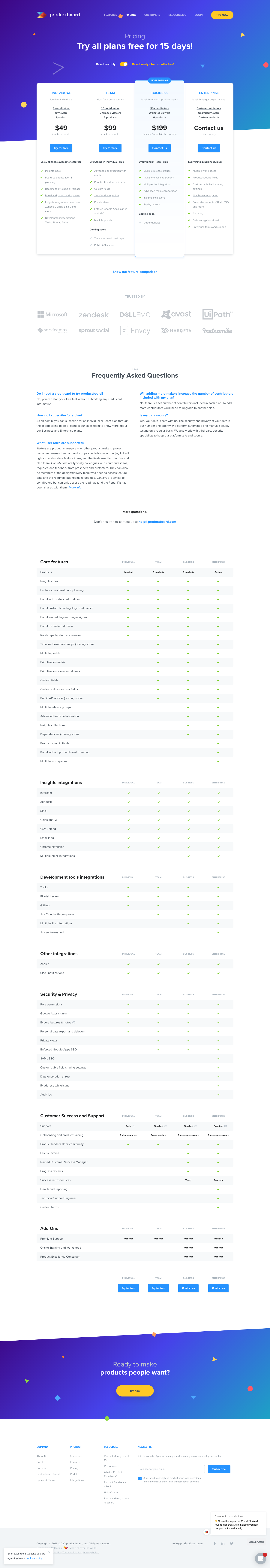 Productboard Pricing screenshot
