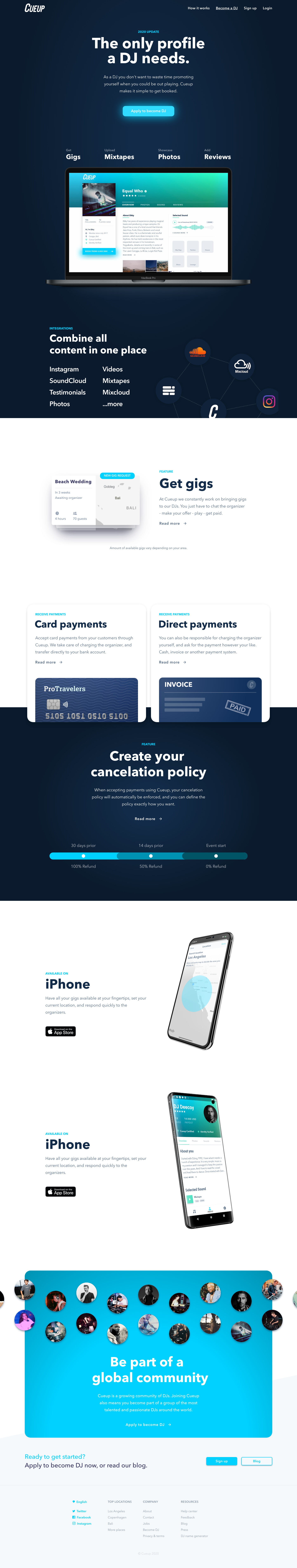 Cueup Landing Page screenshot