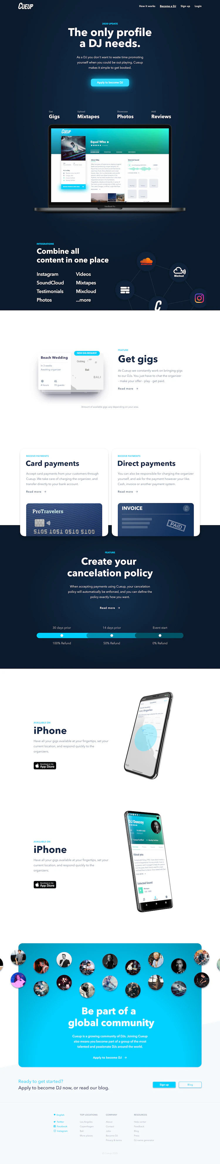 Cueup Landing Page screenshot