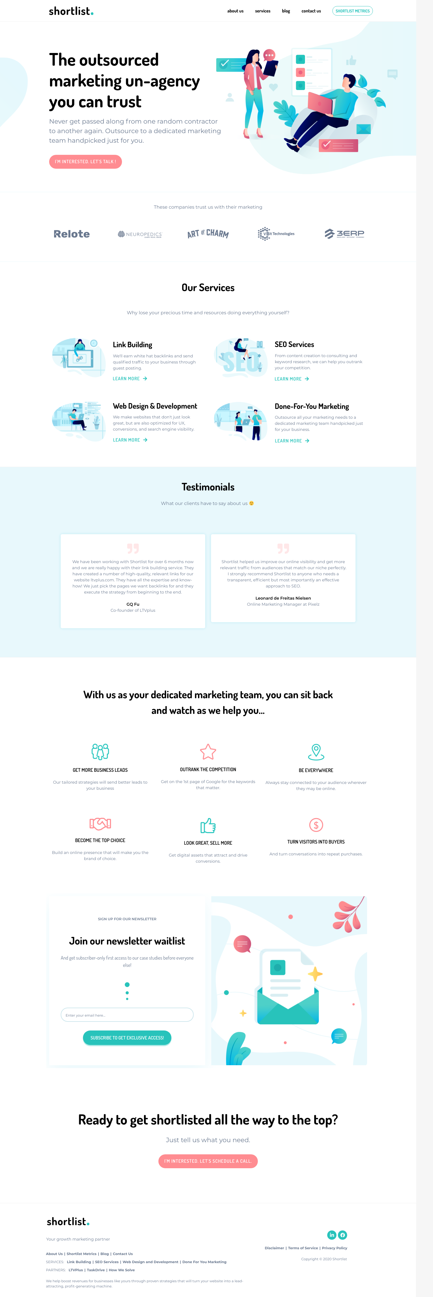 Shortlist Landing Page screenshot