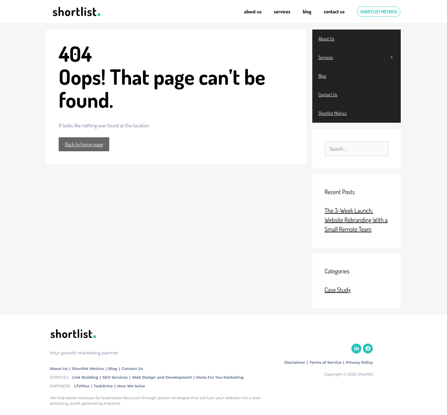 Shortlist Notfound screenshot