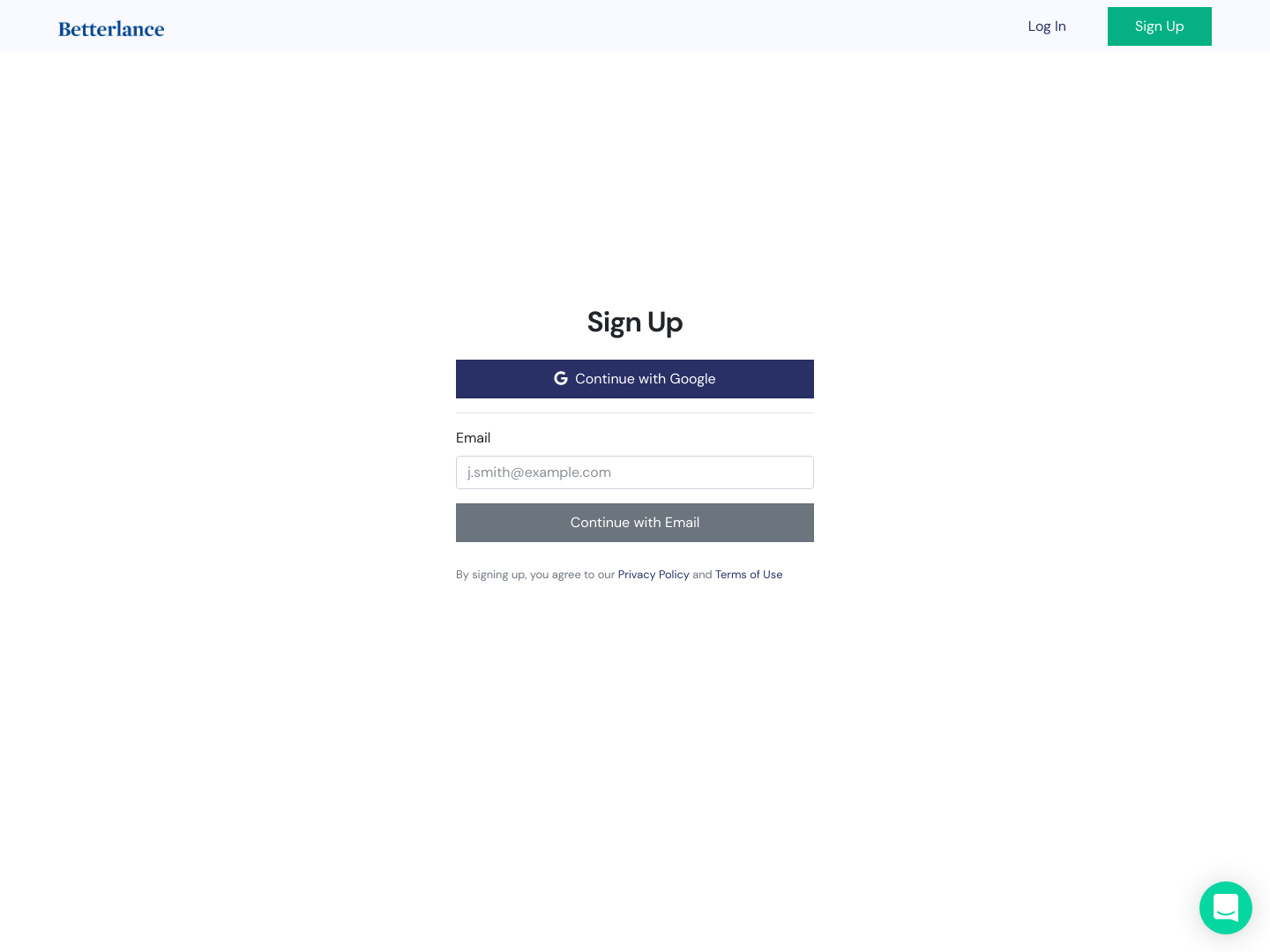 Betterlance Signup screenshot