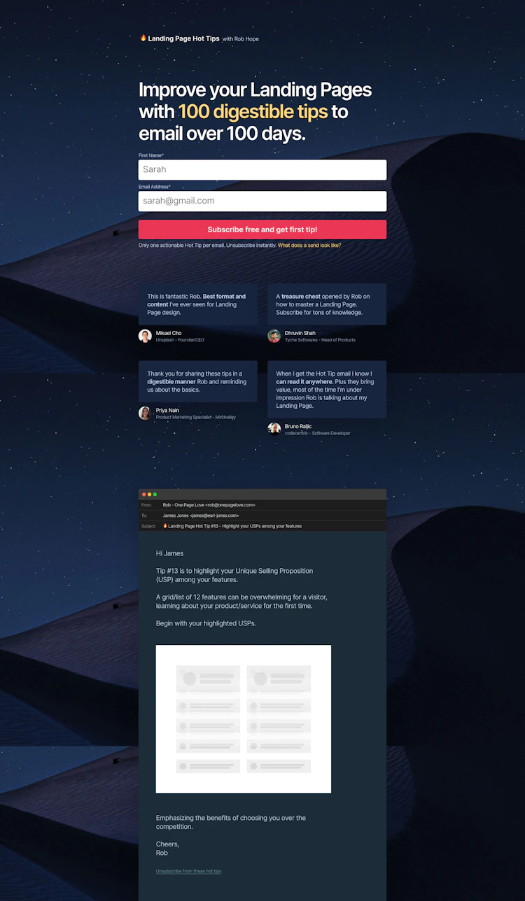 Onepagelove Landing Page screenshot