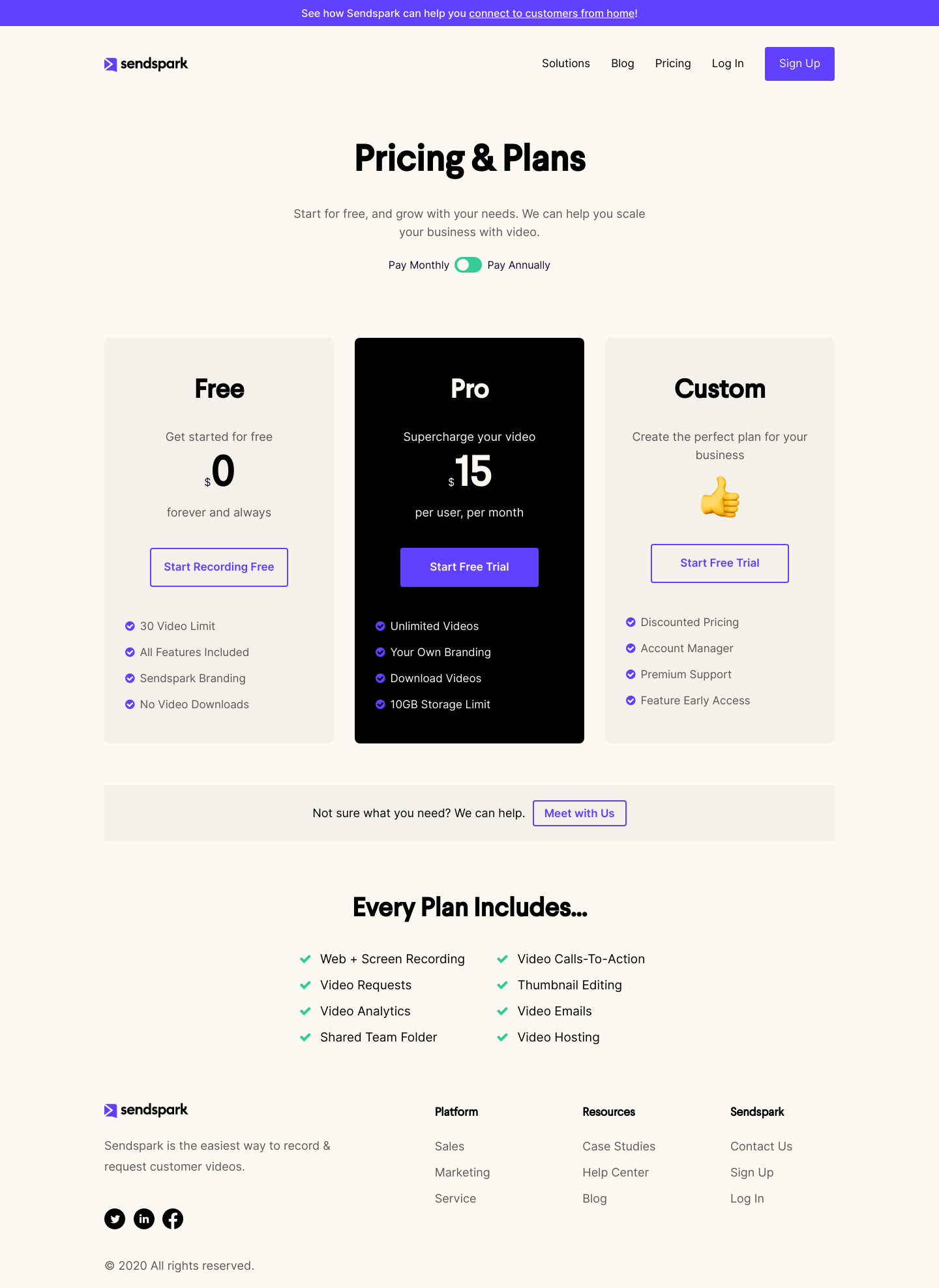 Sendspark Pricing screenshot
