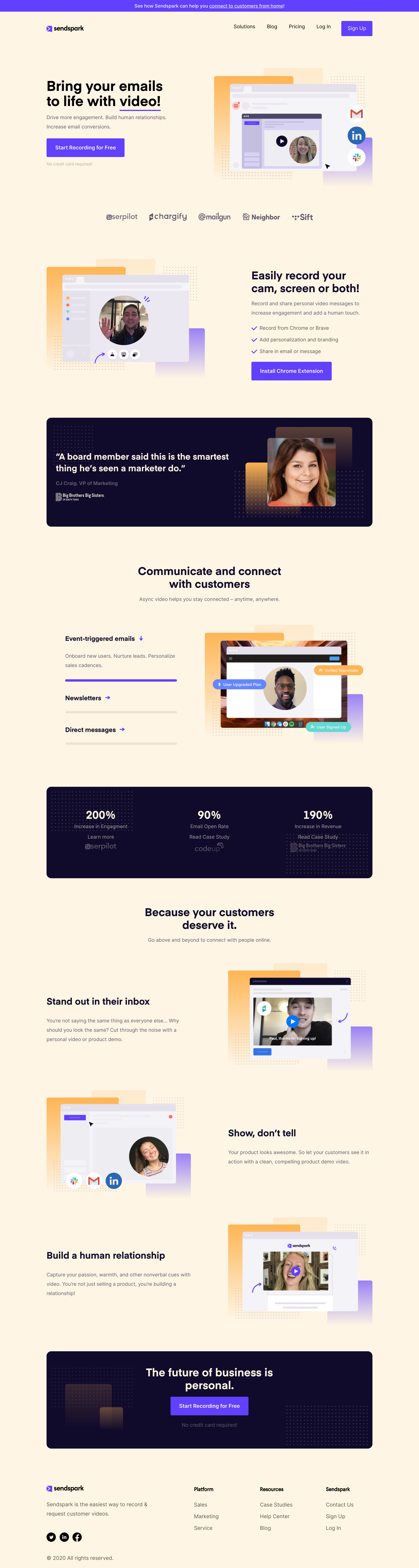 Sendspark Landing Page screenshot