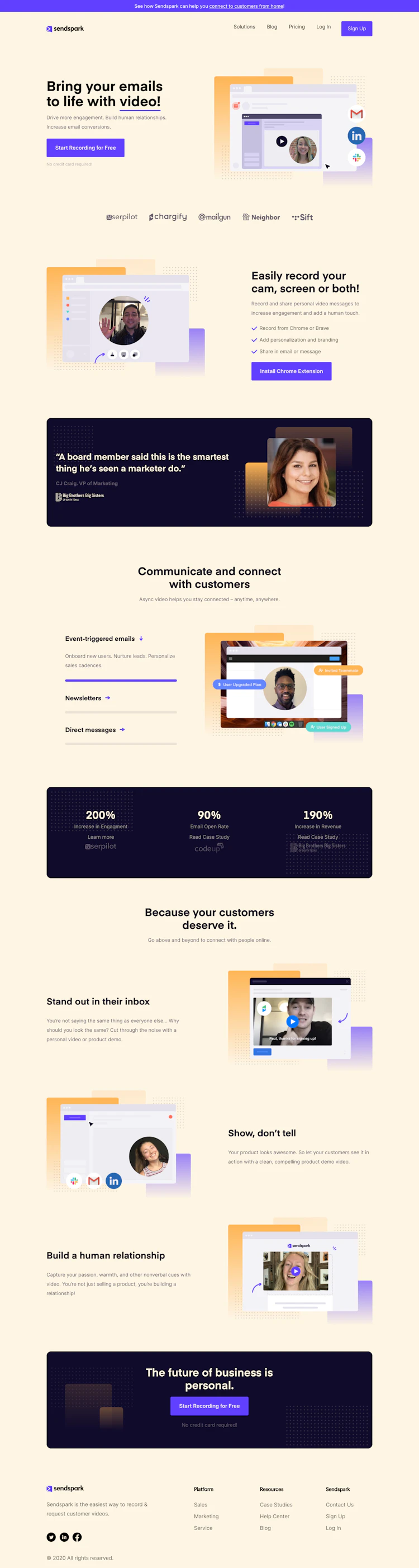 Sendspark Landing Page screenshot