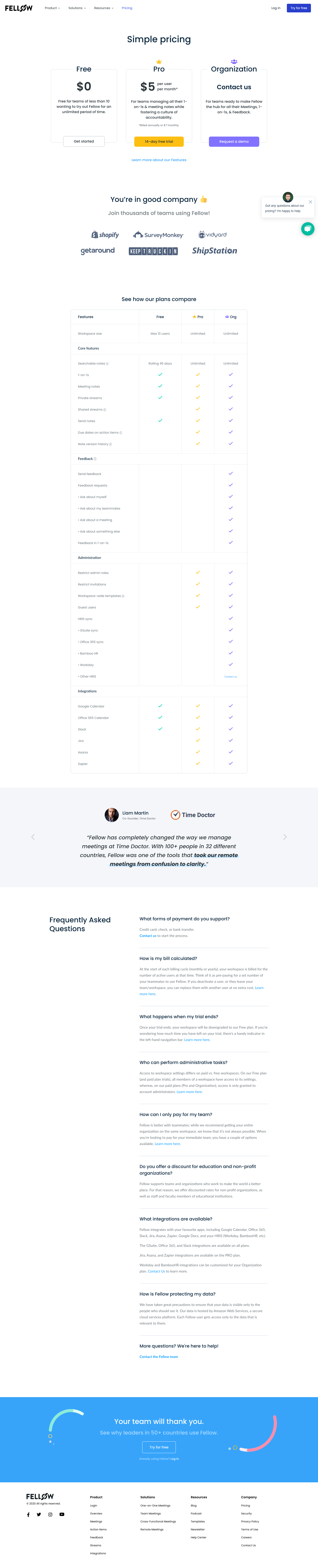 Fellow Pricing screenshot
