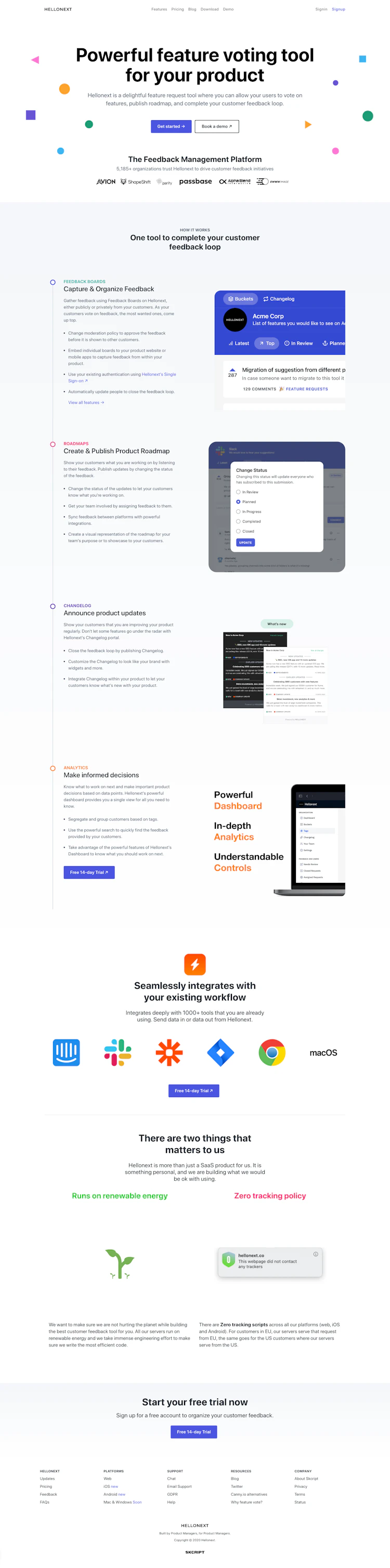 Hellonext Landing Page screenshot