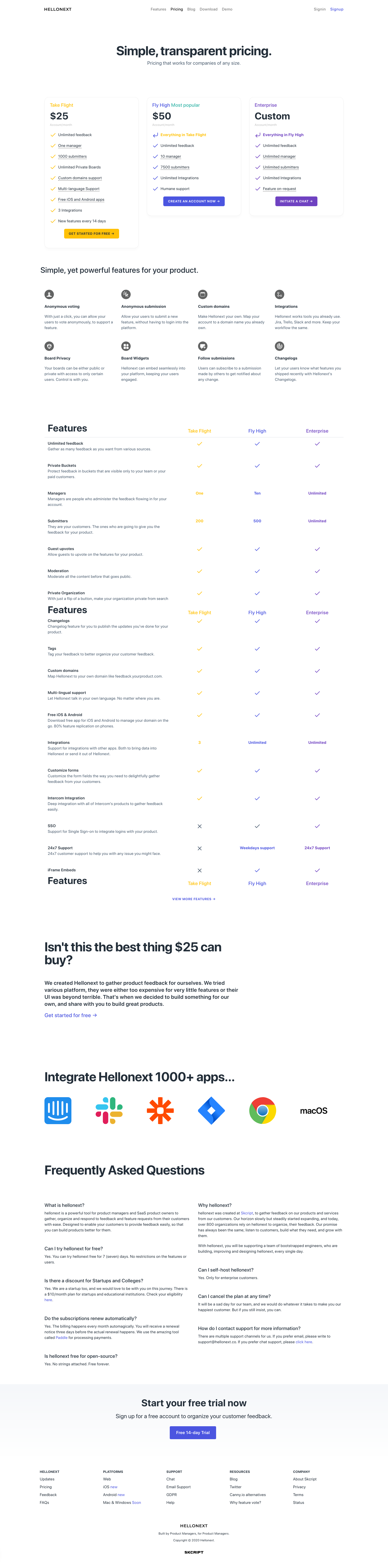 Hellonext Pricing screenshot