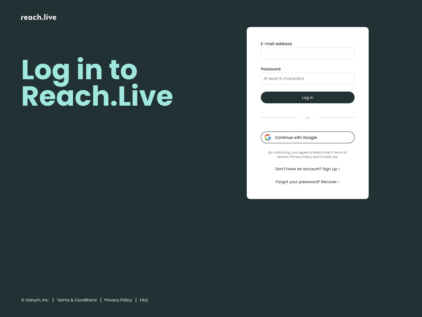 Reach Login screenshot