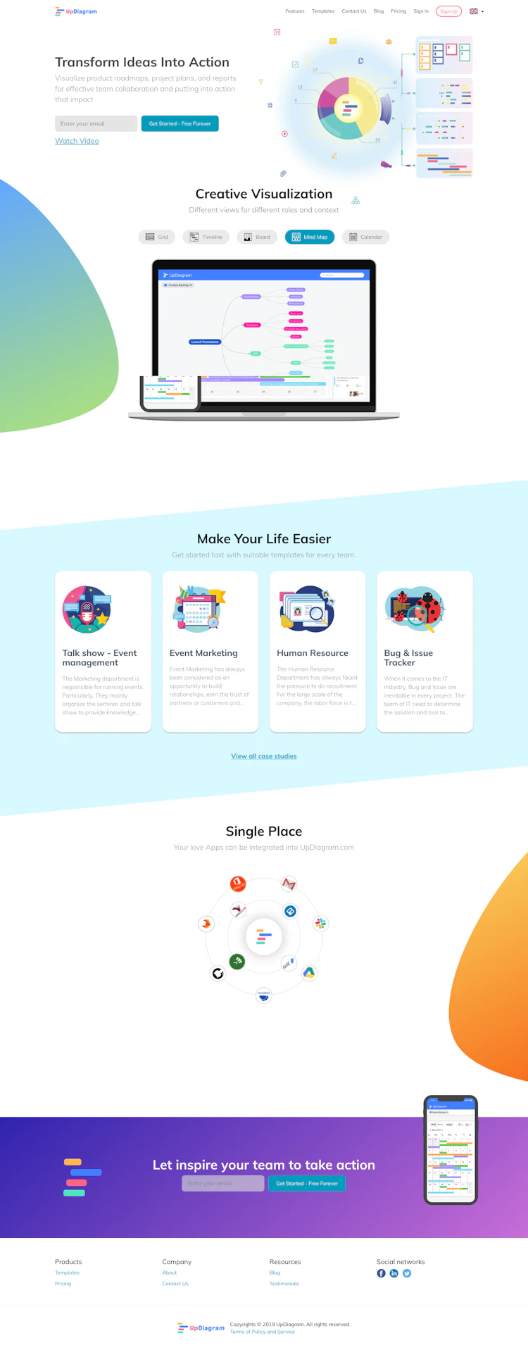 Updiagram Landing Page screenshot