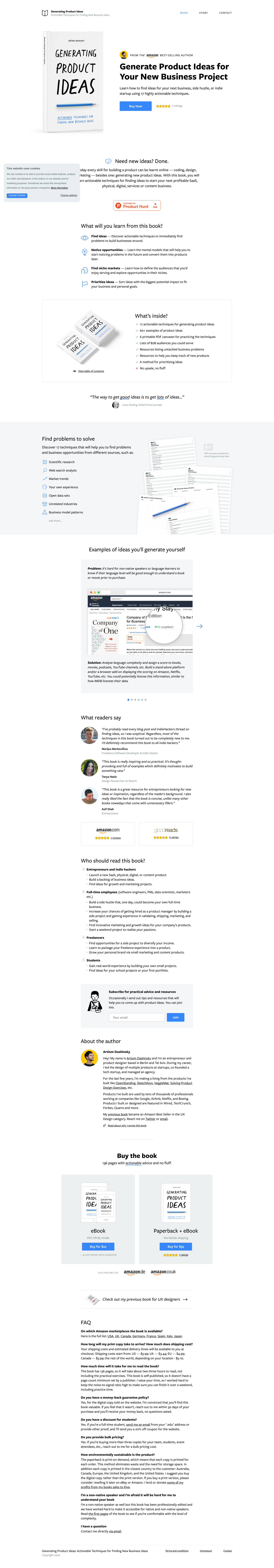 Productideasbook Landing Page screenshot
