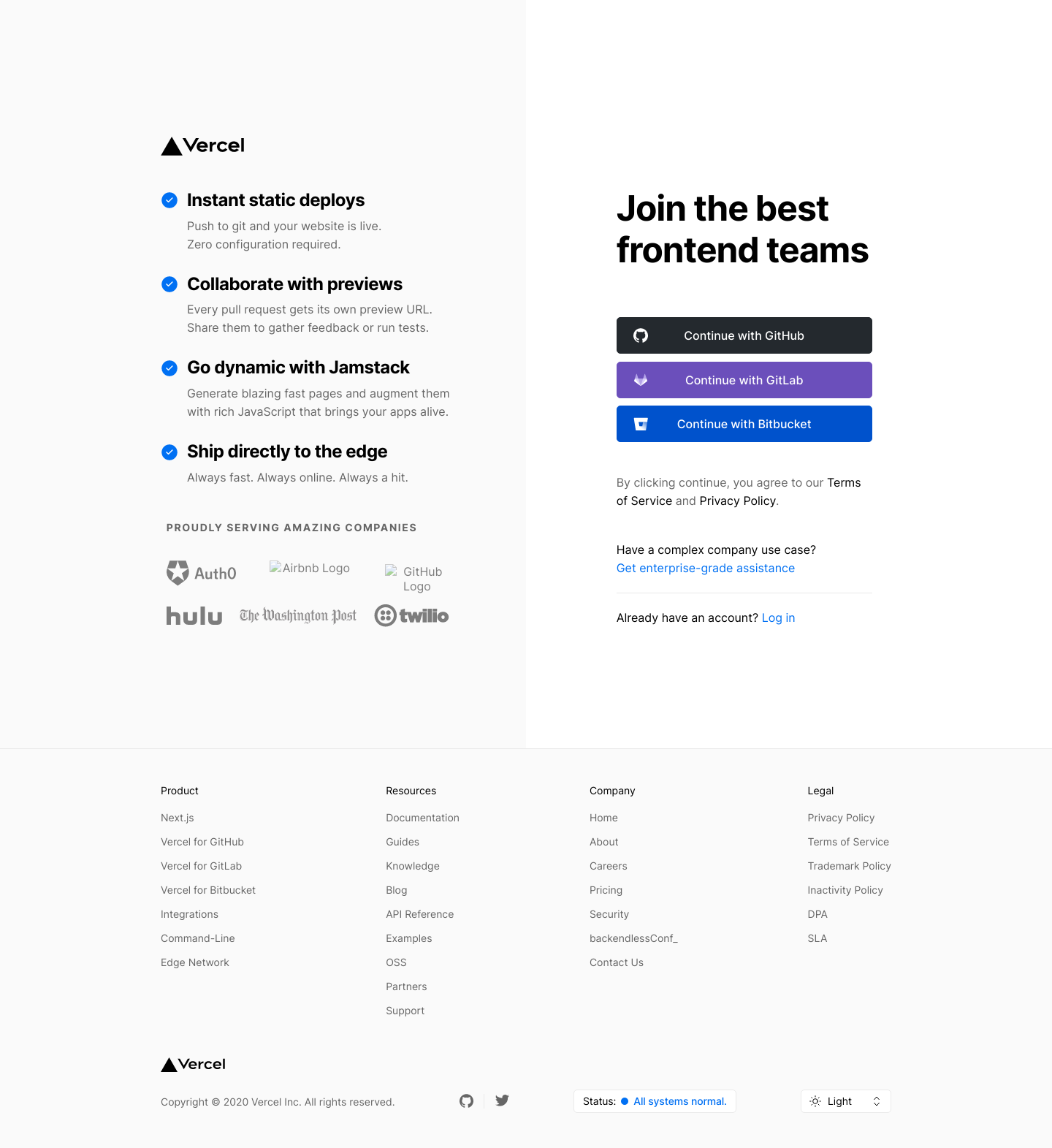 Vercel Signup screenshot