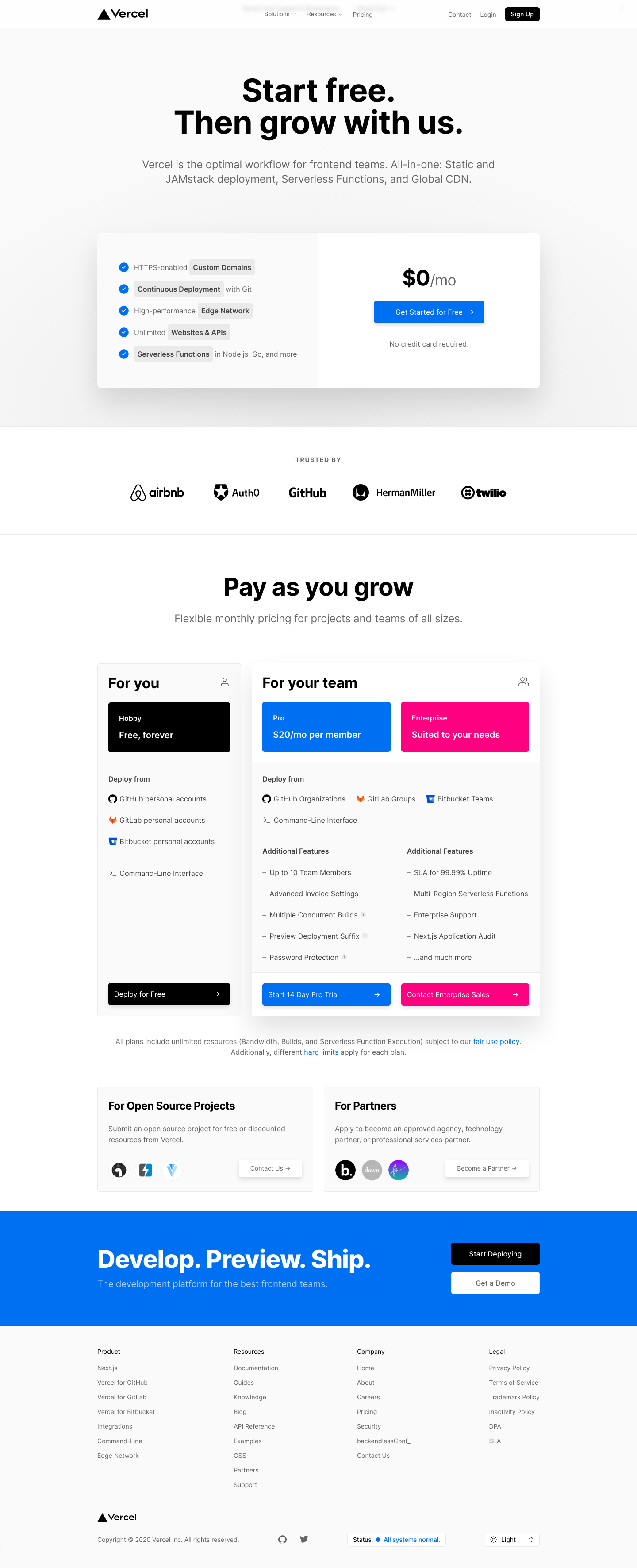 Vercel Pricing screenshot