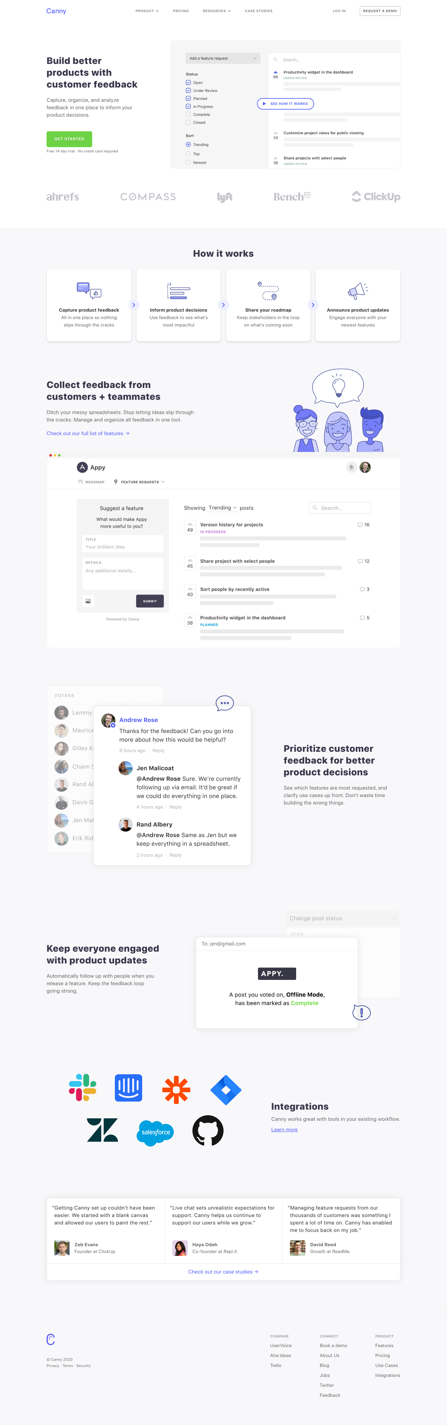 Canny Landing Page screenshot