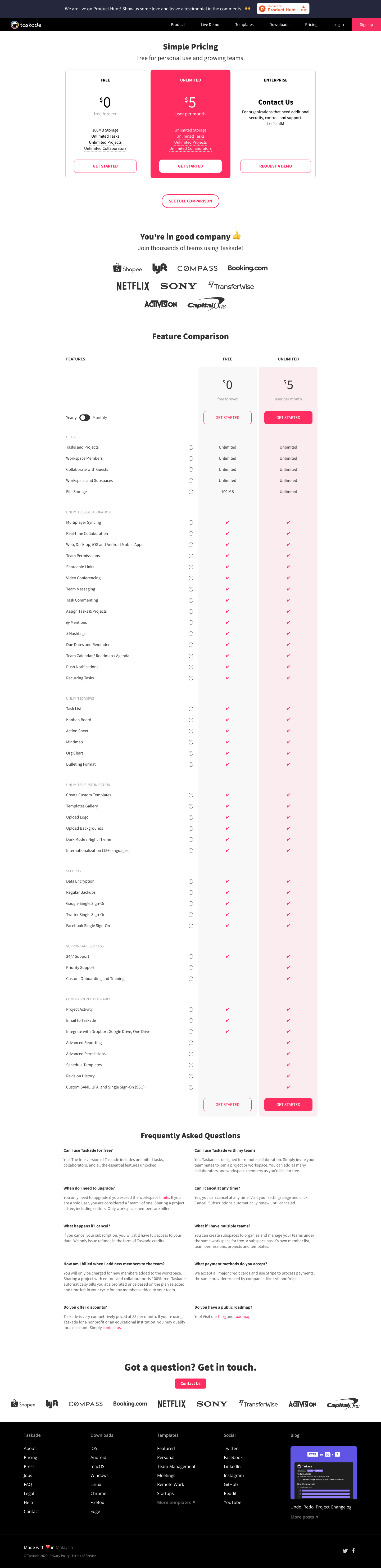 Taskade Pricing screenshot