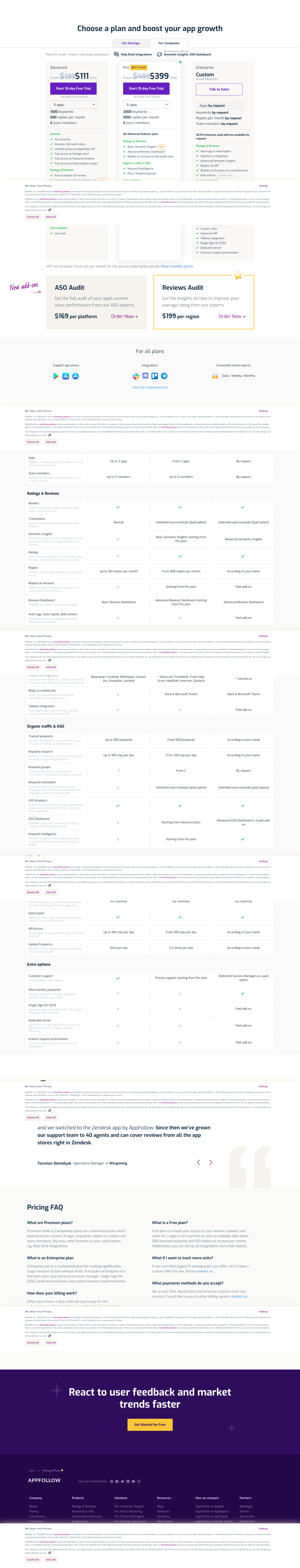 Appfollow Pricing screenshot