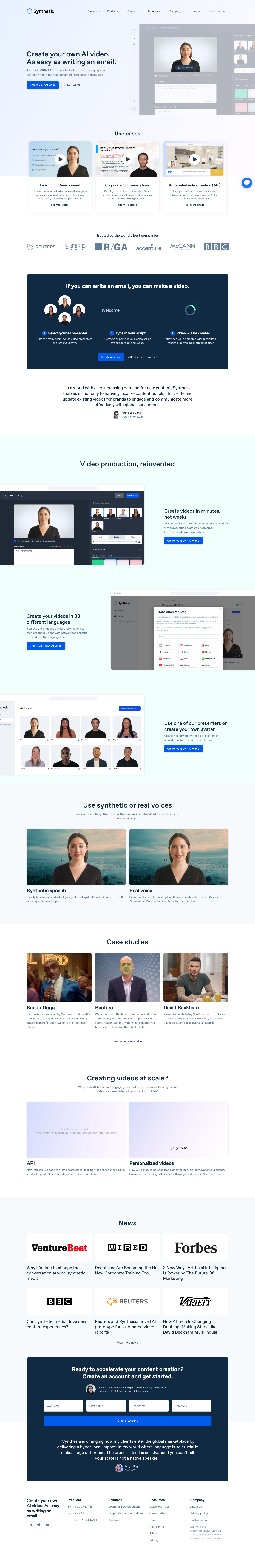 Synthesia Landing Page screenshot