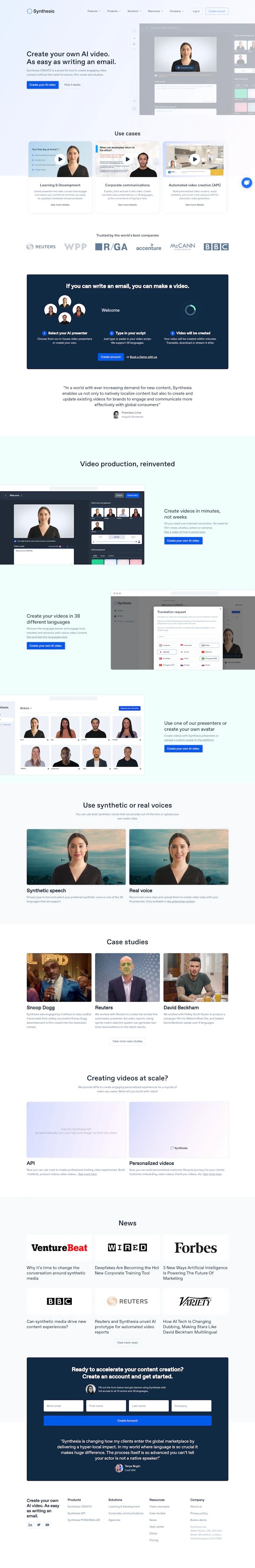Synthesia Landing Page screenshot