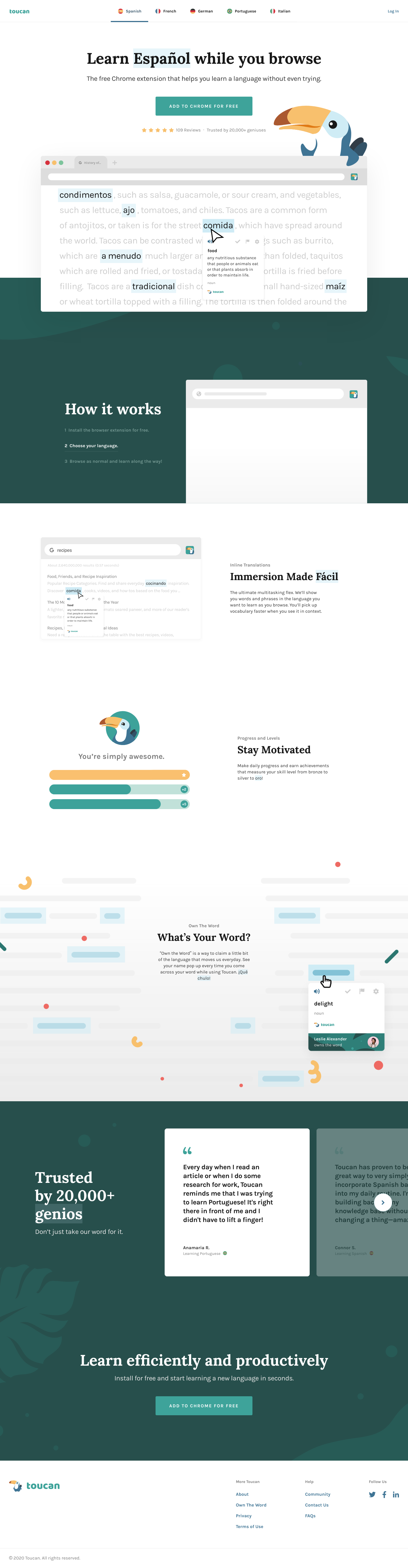 Toucan Landing Page screenshot