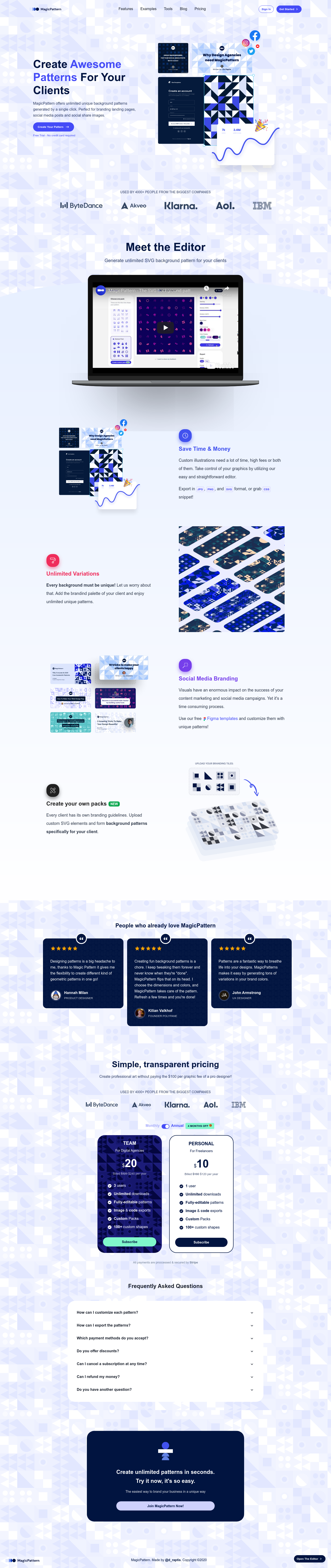MagicPattern Landing Page screenshot