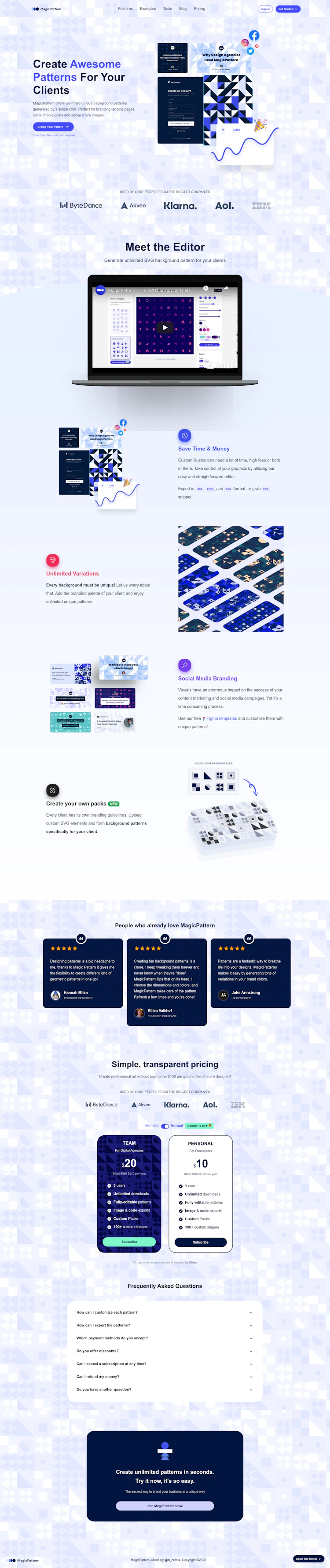 MagicPattern Landing Page screenshot