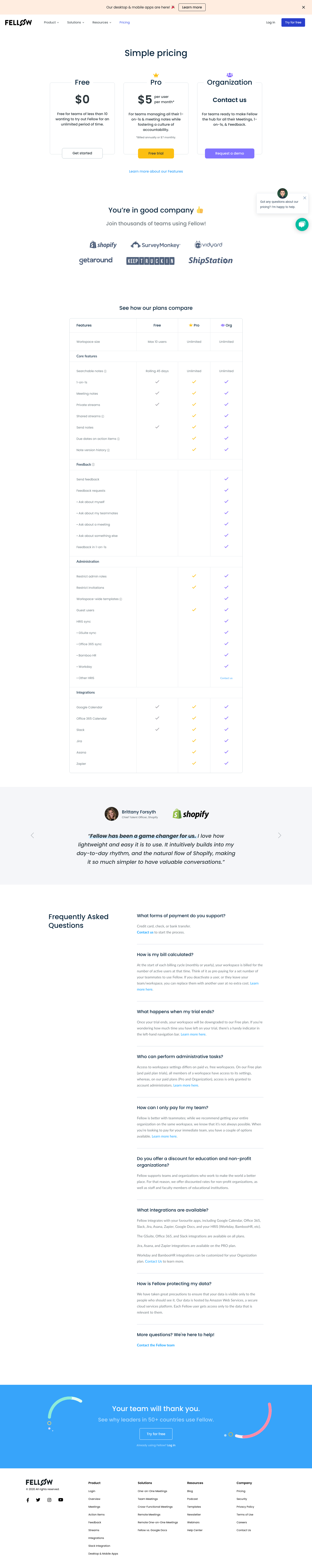 Fellow Pricing screenshot