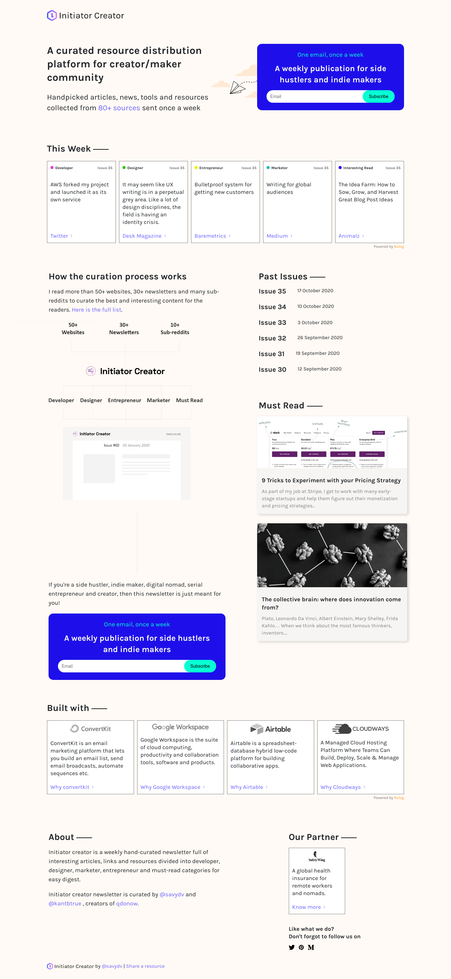InitiatorCreator Landing Page screenshot