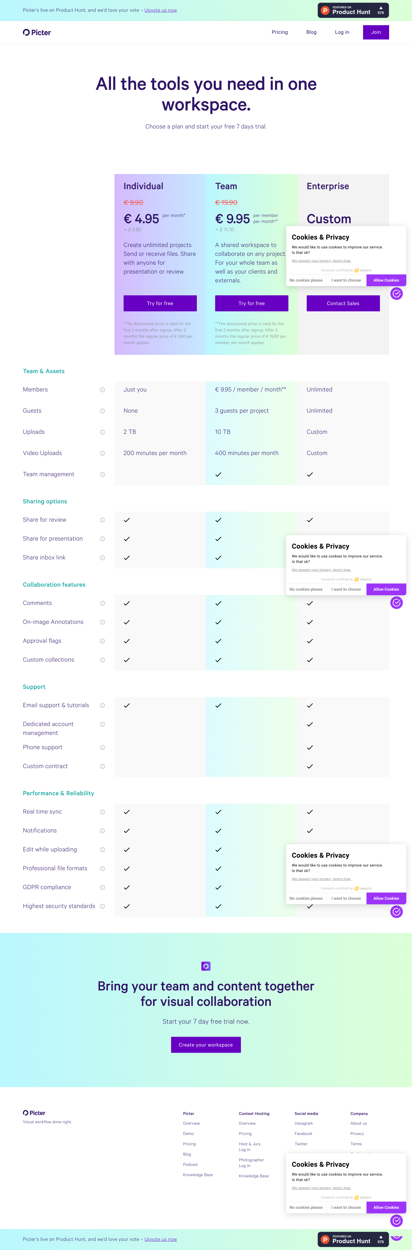 Picter Pricing screenshot