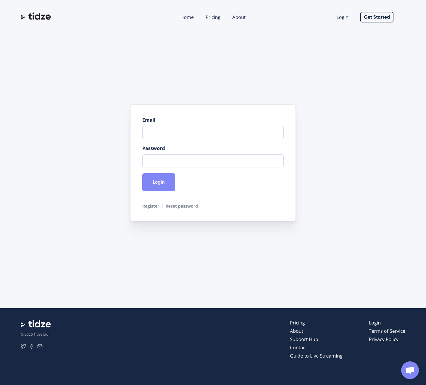 Tidze Login screenshot
