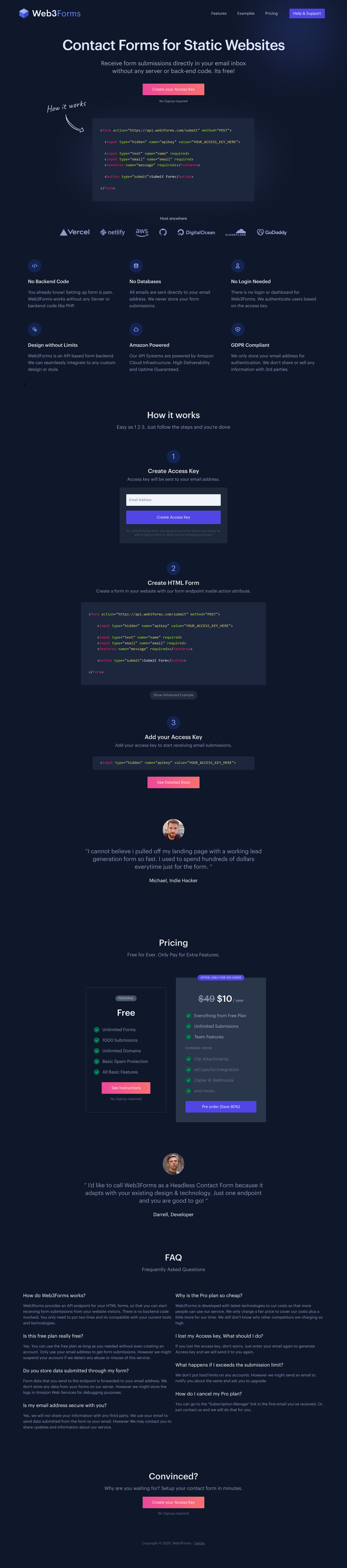 Web3forms Landing Page screenshot