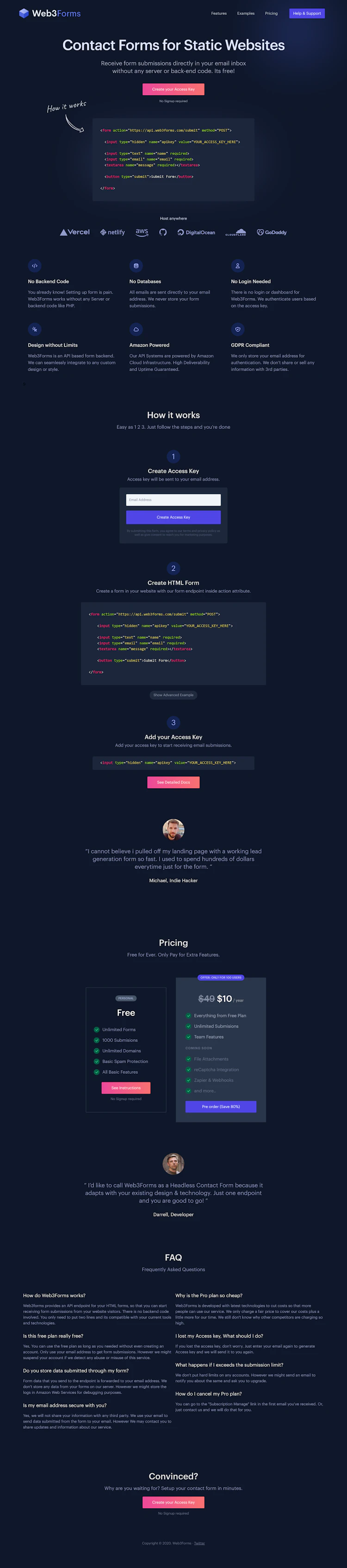 Web3forms Landing Page screenshot