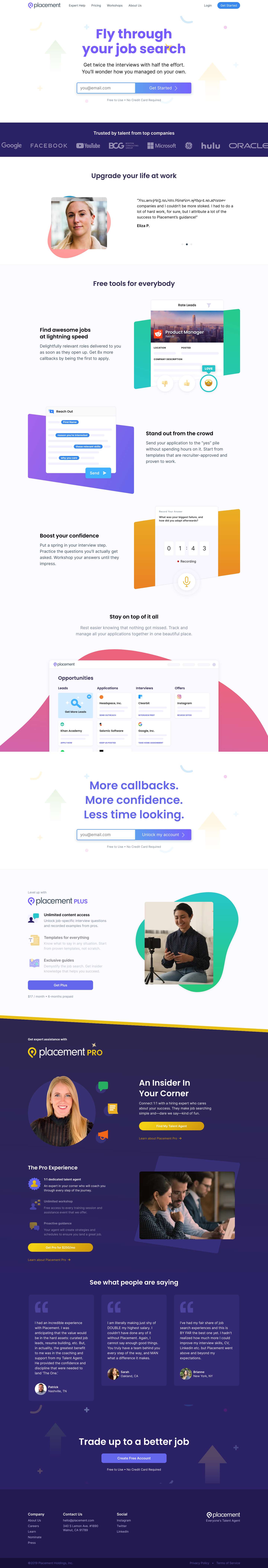 Placement Landing Page screenshot