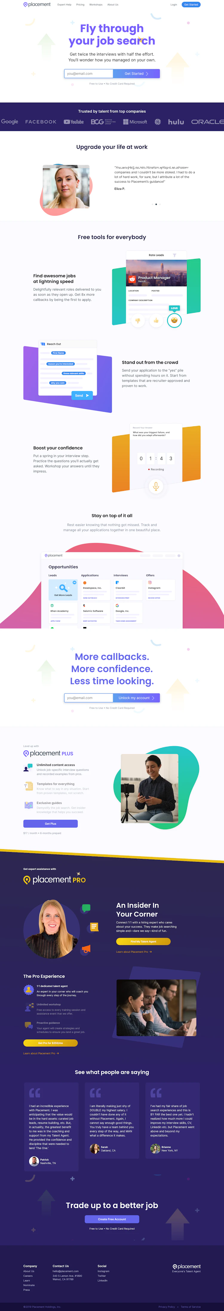 Placement Landing Page screenshot