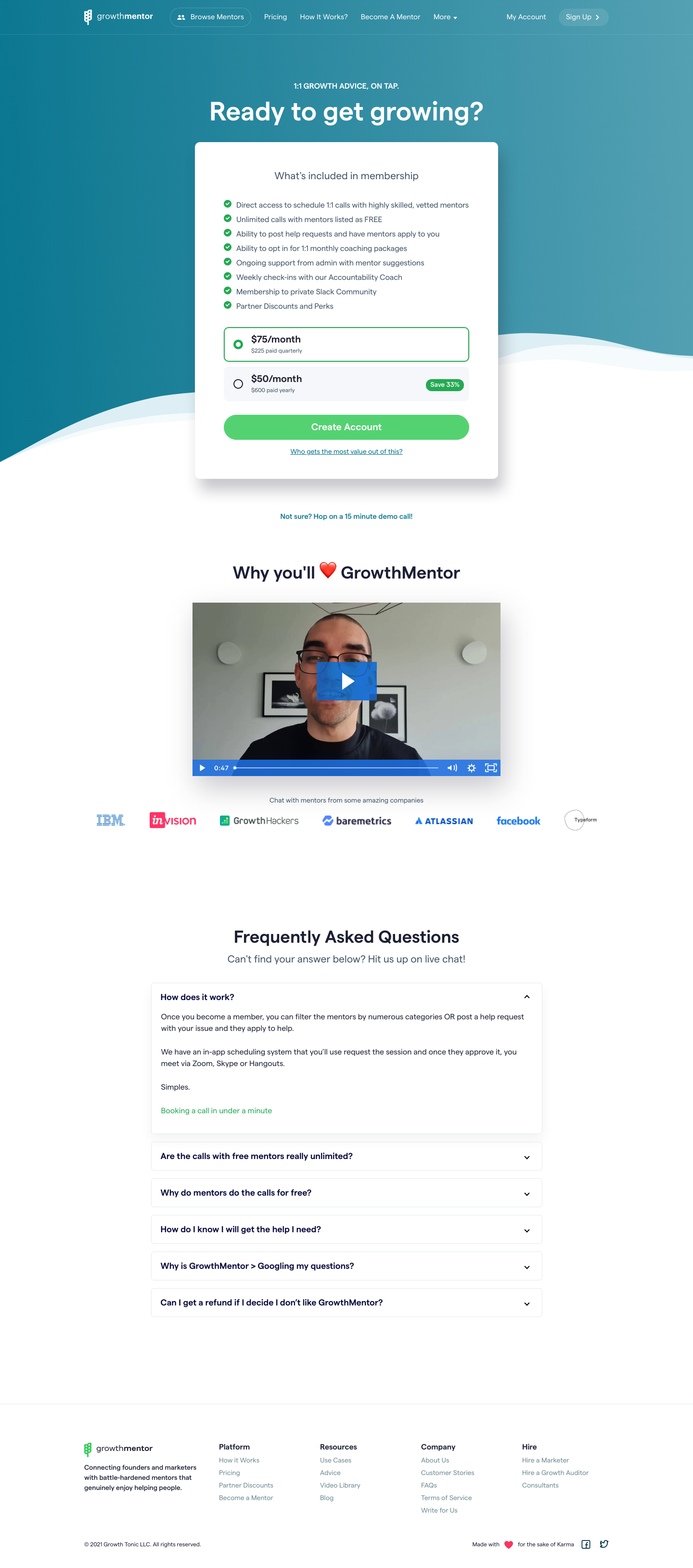 Growthmentor Pricing screenshot