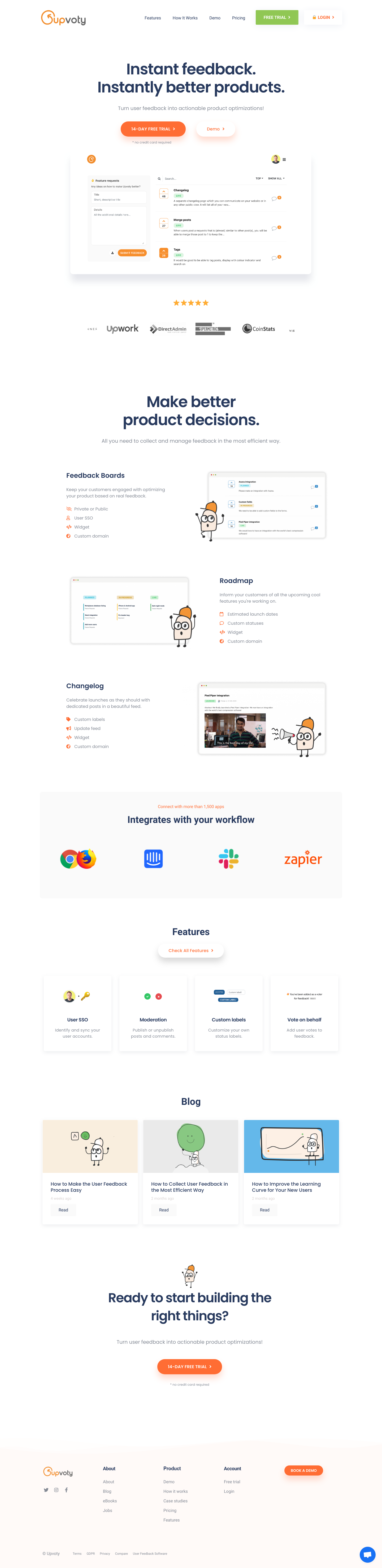 Upvoty Landing Page screenshot