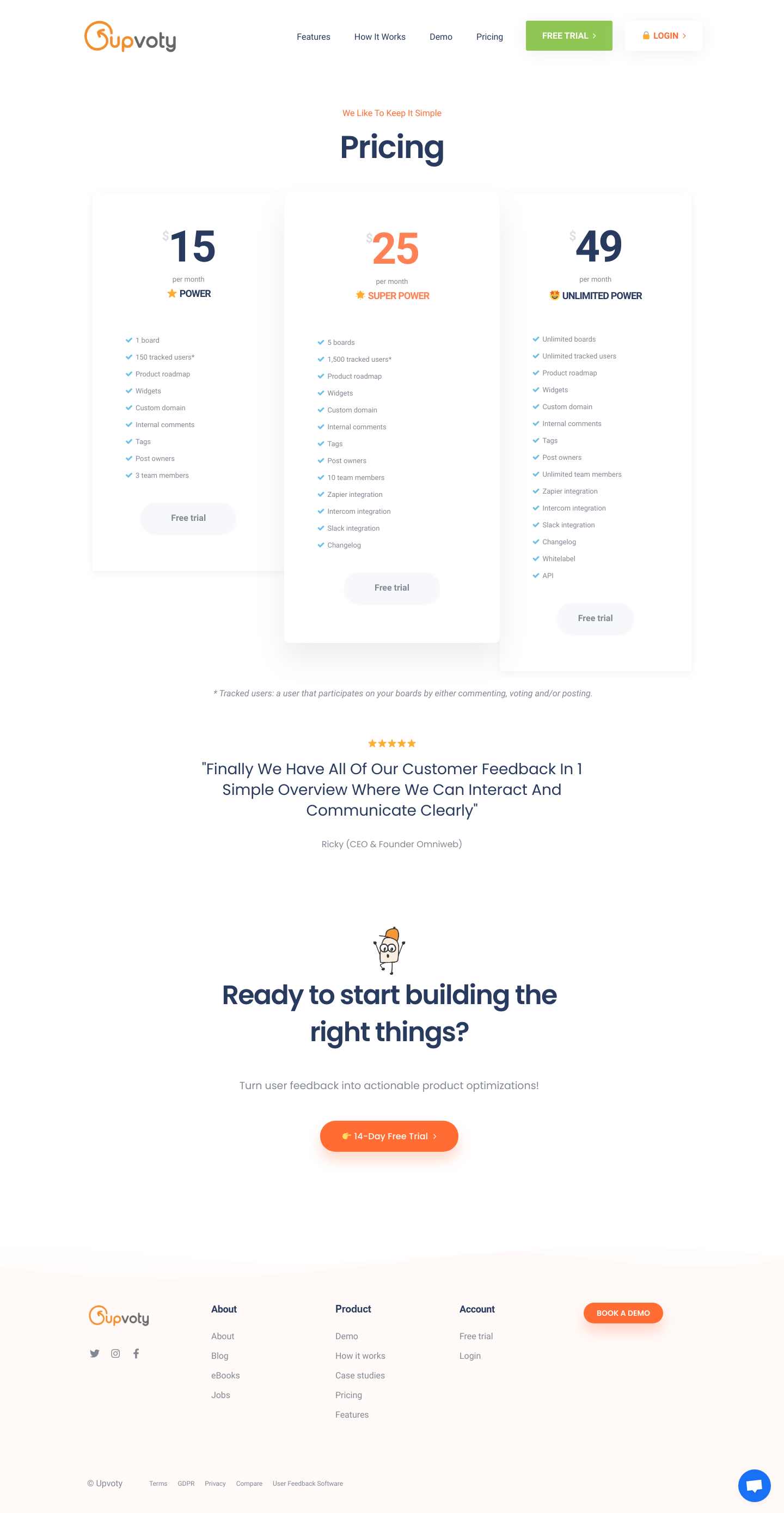 Upvoty Pricing screenshot