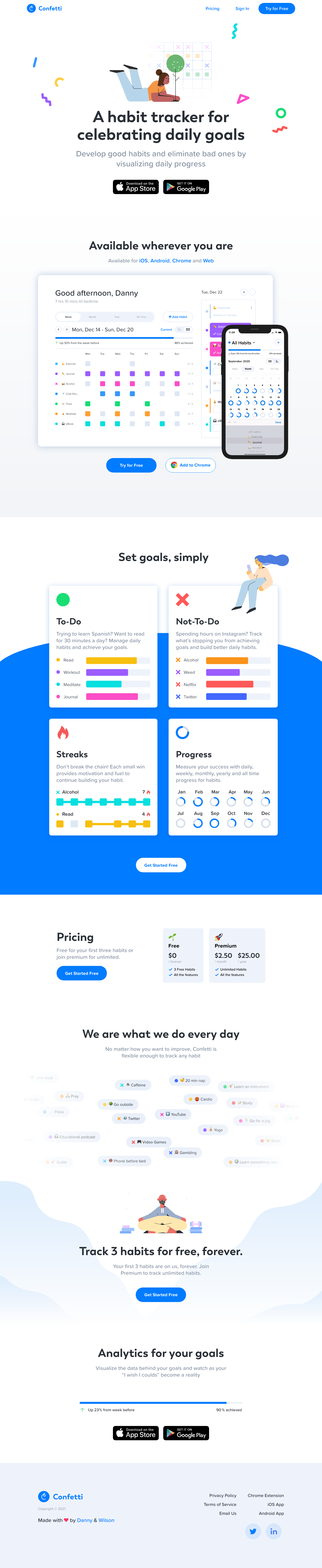 Confettihabits Landing Page screenshot