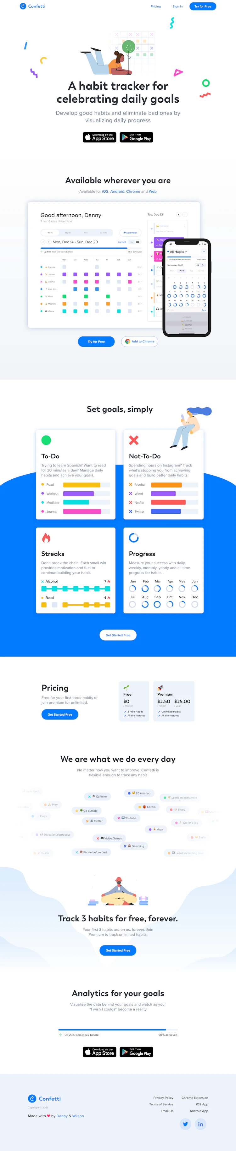 Confettihabits Landing Page screenshot