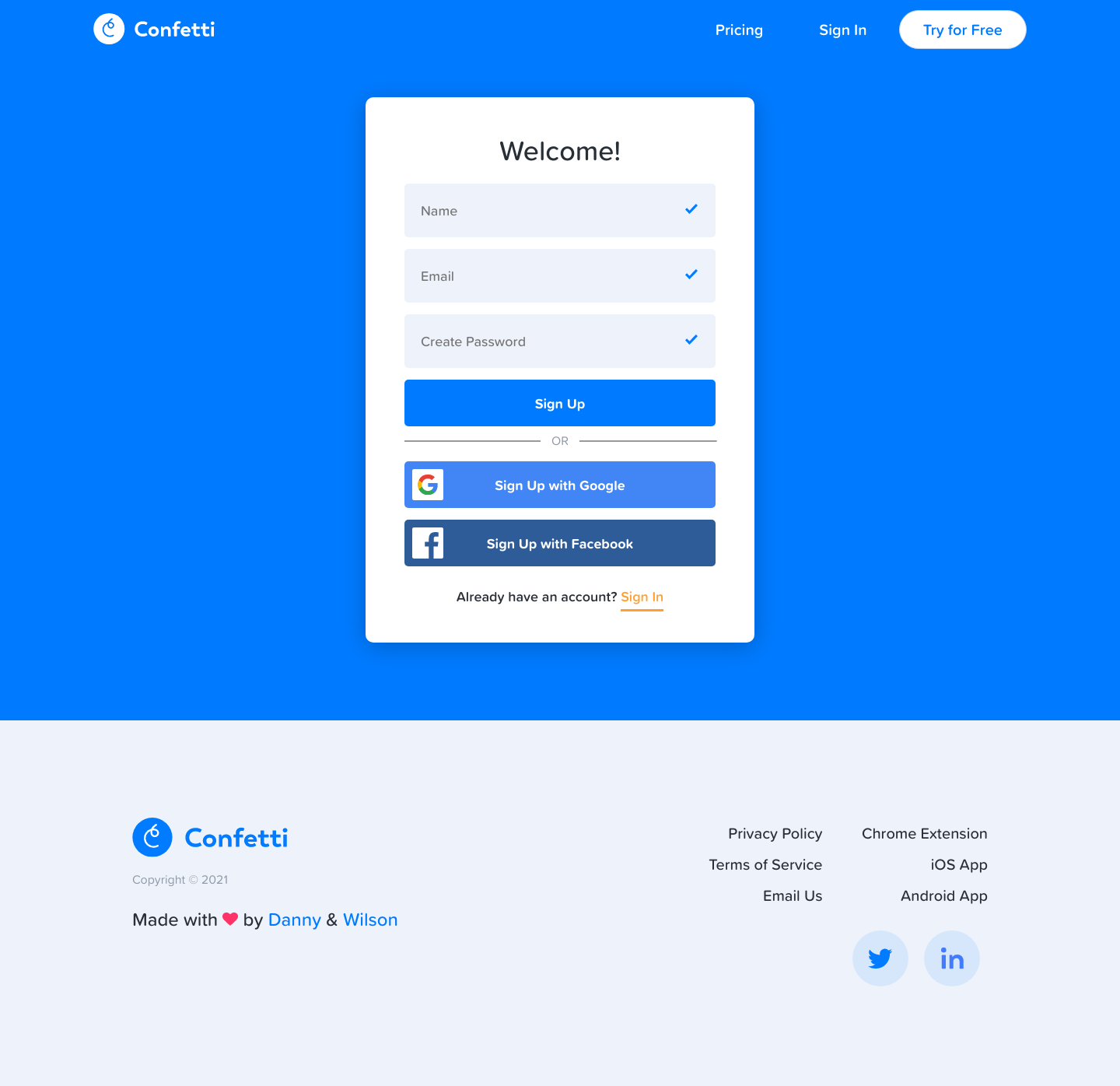 Confettihabits Signup screenshot