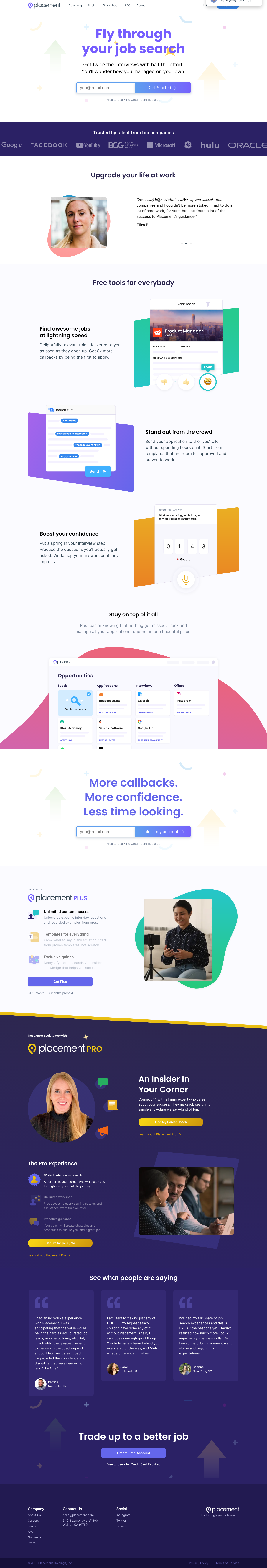 Placement Landing Page screenshot