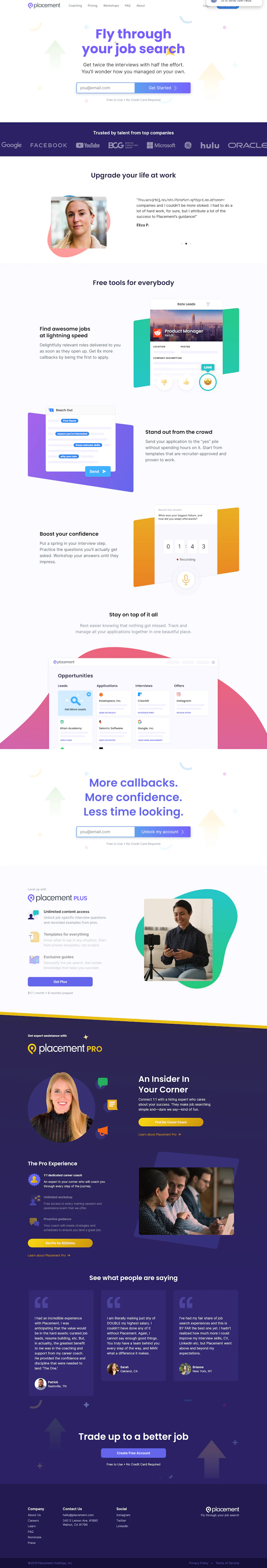 Placement Landing Page screenshot