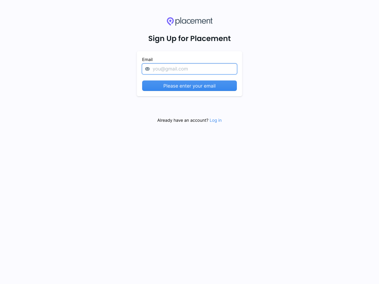 Placement Signup screenshot