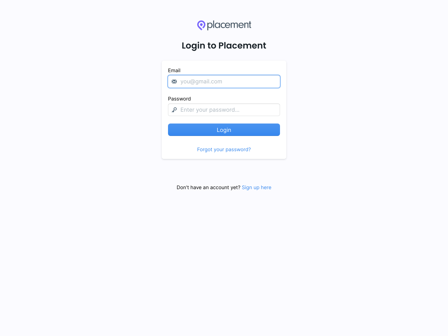 Placement Login screenshot