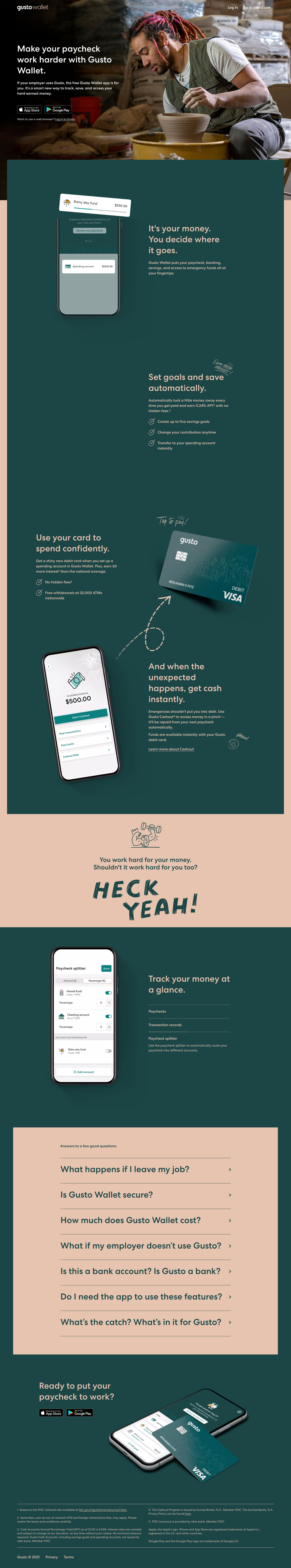 Gusto Wallet Landing Page screenshot