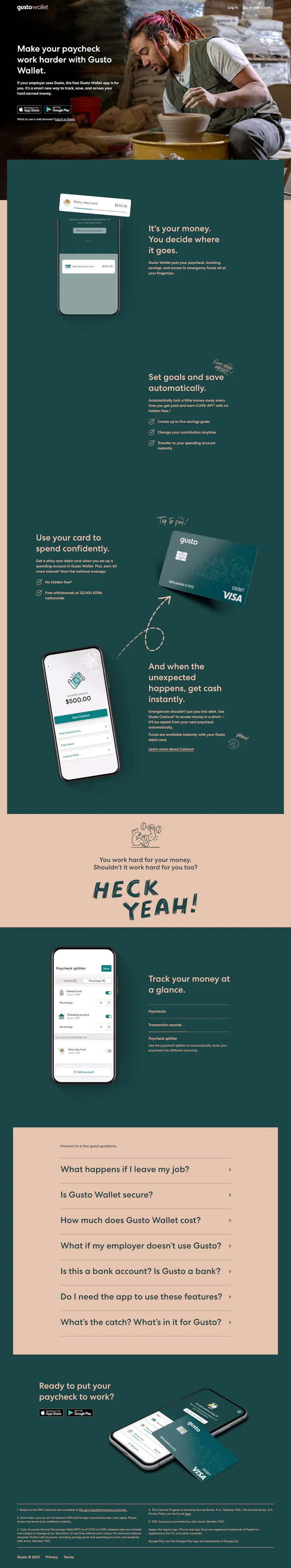 Gusto Wallet Landing Page screenshot
