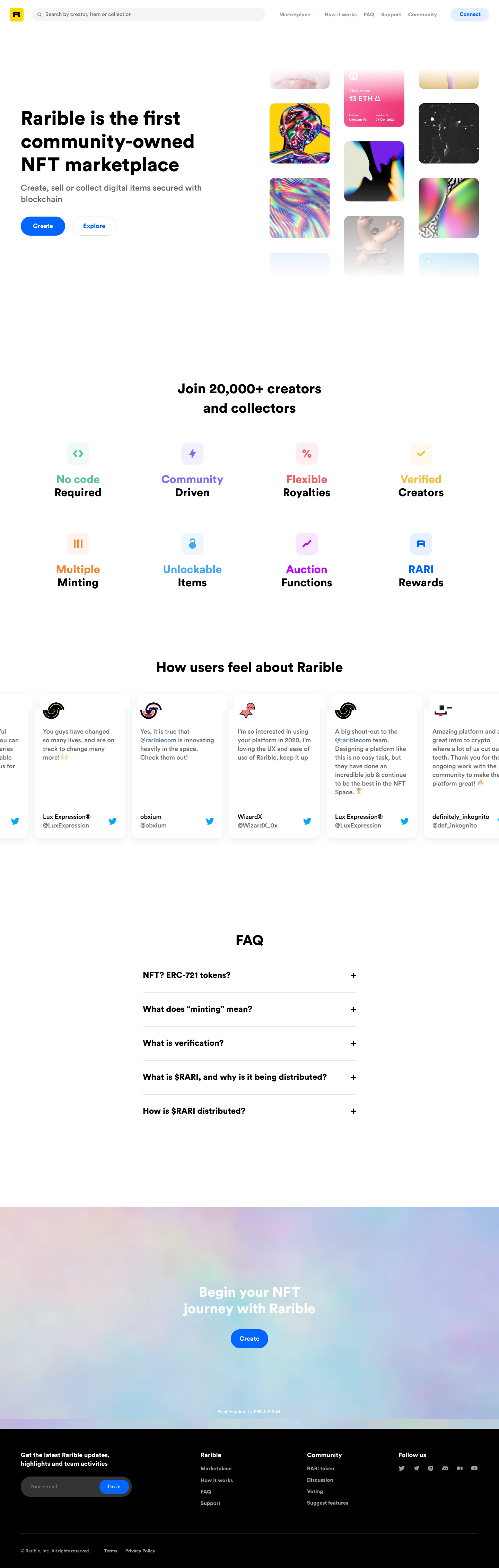 Rarible Landing Page screenshot