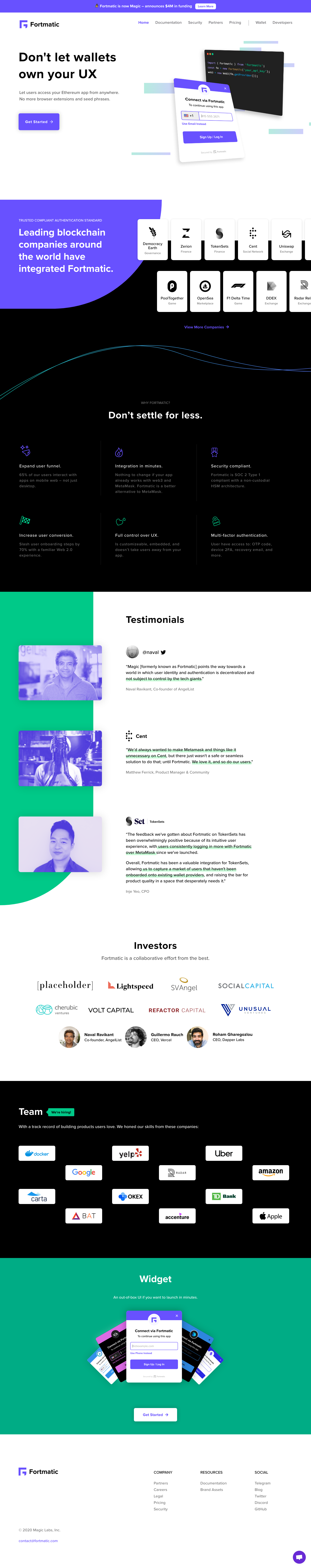 Fortmatic Landing Page screenshot