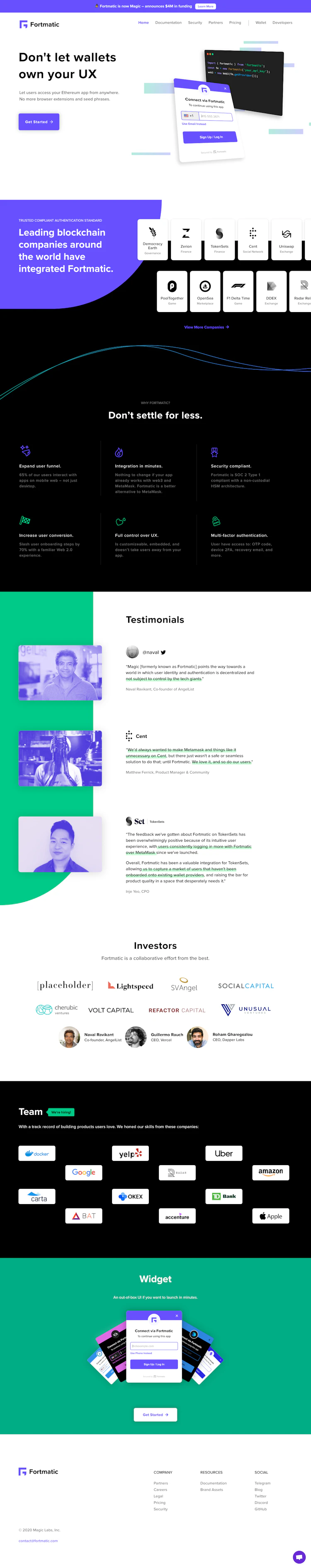 Fortmatic Landing Page screenshot